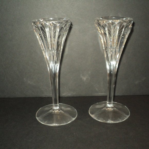 Vintage Set of 2 Lenox Oracle Crystal Taper Candlestick Holders 7" High Germany - Picture 1 of 4